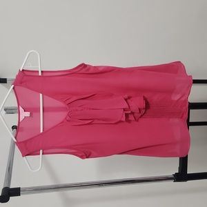 -LILLY PULITZER Silk Tank Top Blouse Ruffle Pleated Front Bright Pink Small